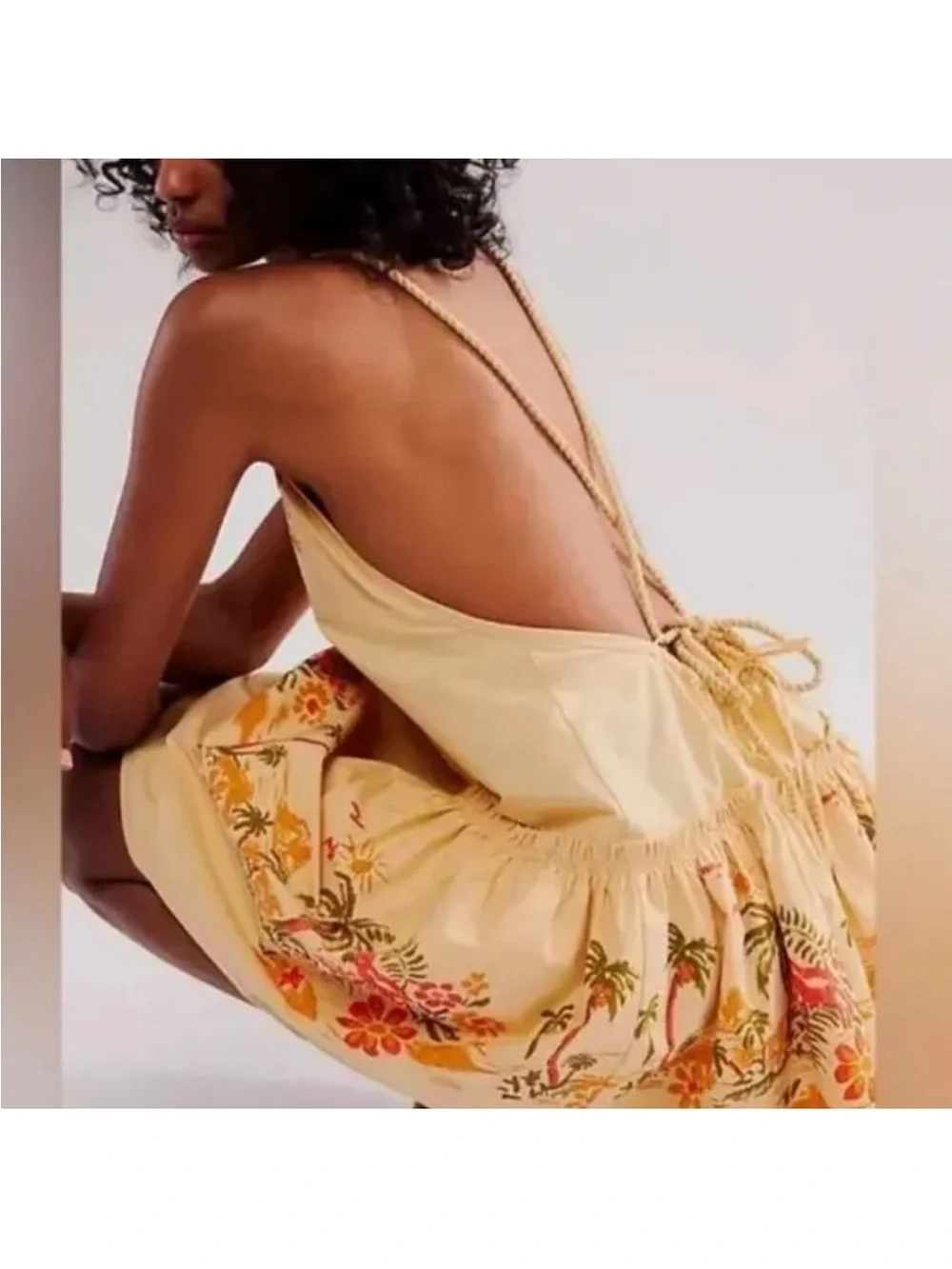 Free People Deserted Island Mini Dress Boho Apricot Combo Size L - Picture 3 of 5